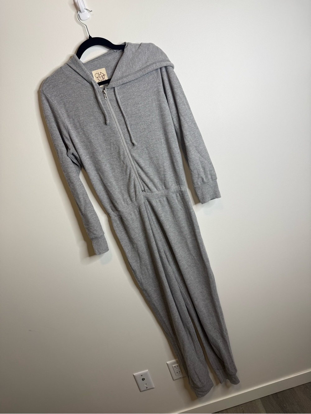 Chaser Gray Hooded Zip-Front Jumpsuit size small so soft ! Jogger style
